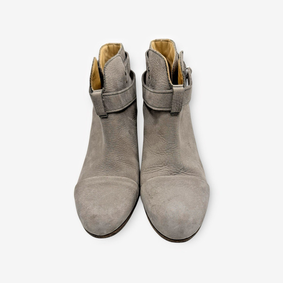 Rag & Bone Harrow Strap Booties Womens 38 / 8 Grey Nuuck Leather Heels Boots - Picture 3 of 13